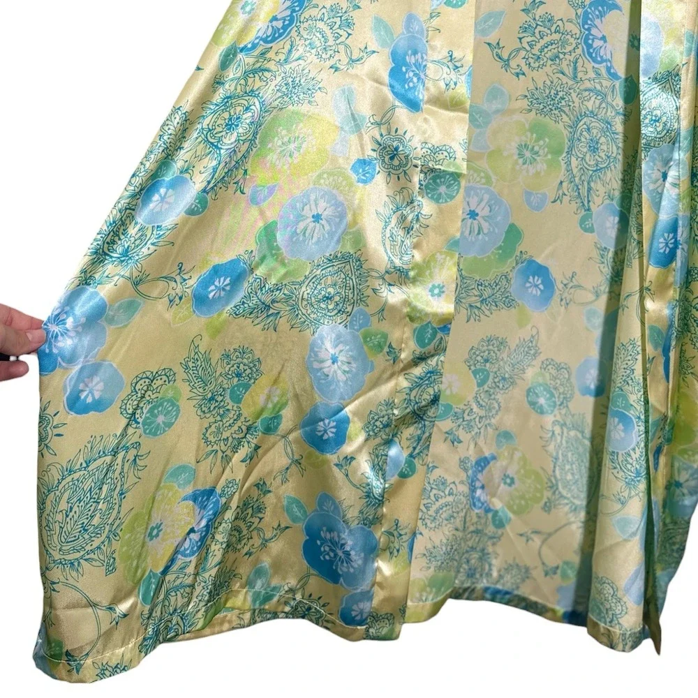 Secret Treasures Kimono Robe Tender Lemon Floral Paisley Lace Trim Satin Size XL